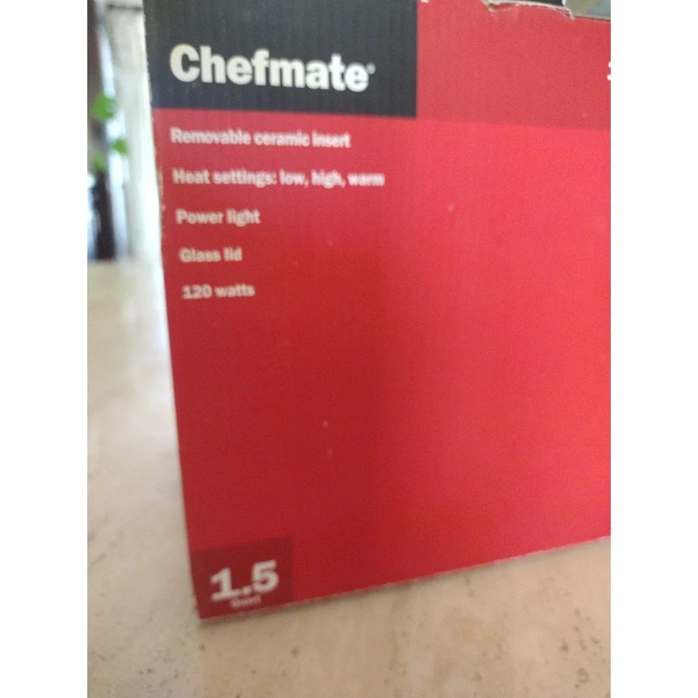 Chefmate 1.5 Quart Slow Cooker‎ White Three Heat Settings Power Light Ceramic